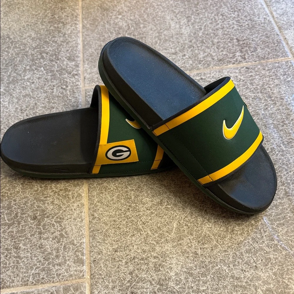 Nike Green and Yellow Logo Slide Sandals